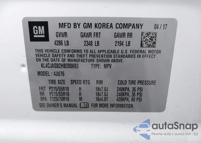 KL4CJASB2HB200693: 43595496