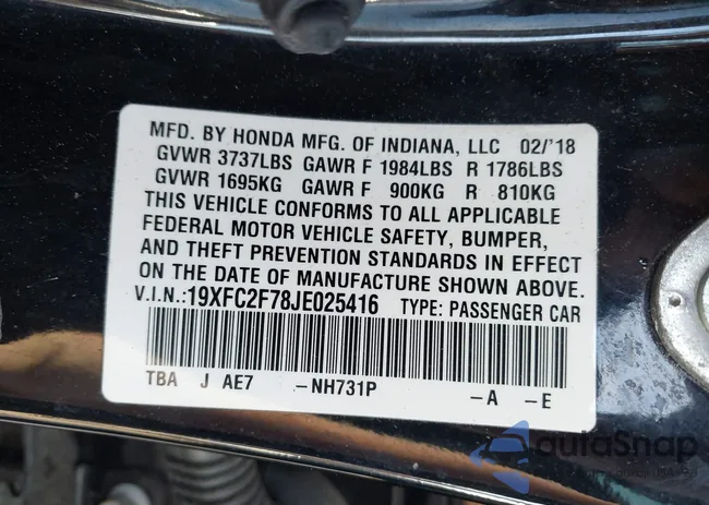 19XFC2F78JE025416: 43595503