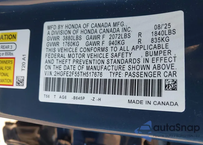 2HGFE2F55TH517676: 43595517