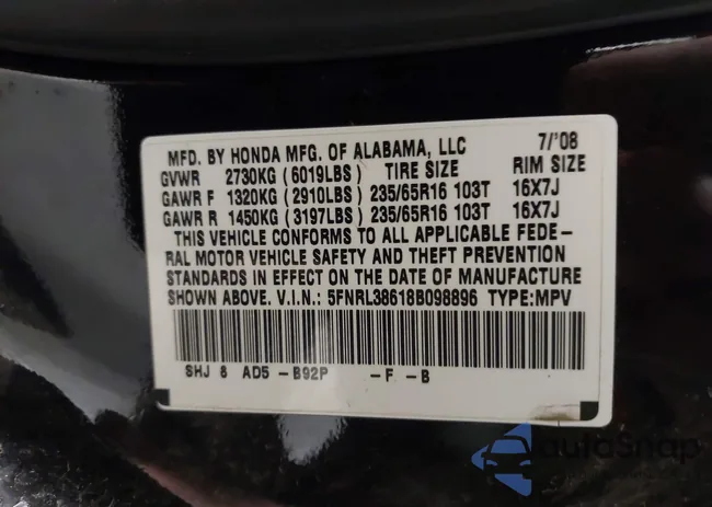 5FNRL38618B098896: 43595738