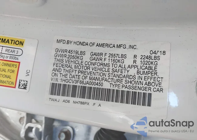 1HGCV3F66JA000450: 43595823