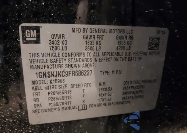 1GNSKJKC9FR686227: 43595825