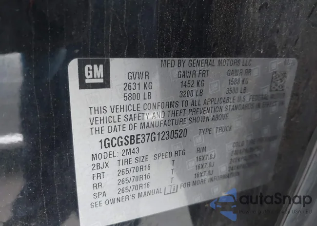 1GCGSBE37G1230520: 43595827