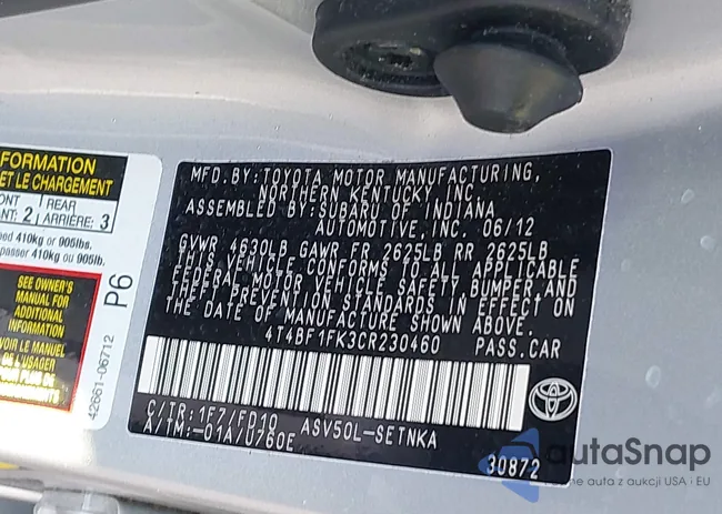 4T4BF1FK3CR230460: 43594975