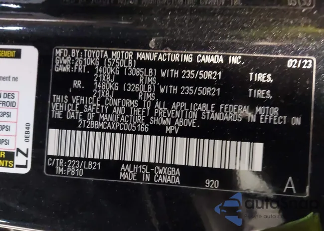 2T2BBMCAXPC005166: 43595149