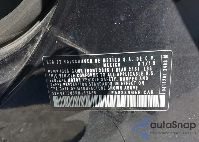 3VW6T7BU5KM152685: 43595213