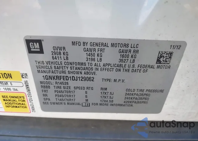 1GNKRFED1DJ129062: 43595235