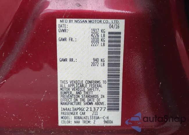 1N4AL3AP9GC213777: 43596535