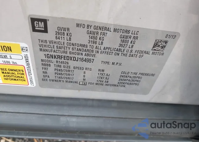 1GNKRFEDXDJ164957: 43596883