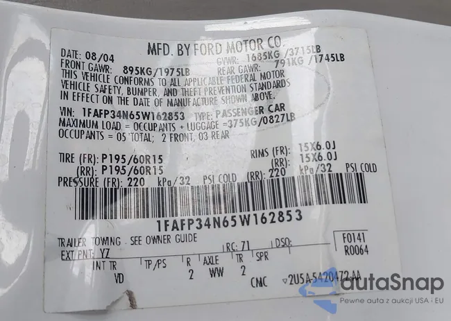 1FAFP34N65W162853: 43597454