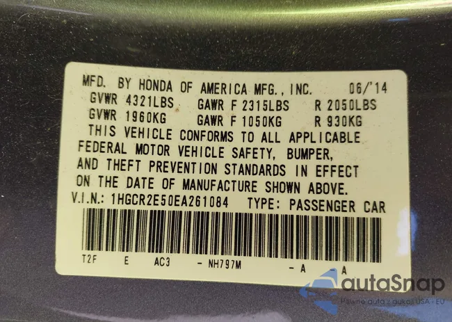 1HGCR2E50EA261084: 43597631