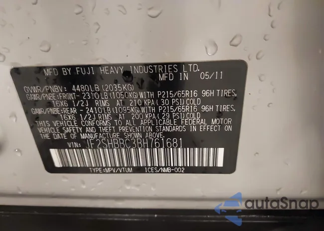 JF2SHBBC3BH761681: 43597644