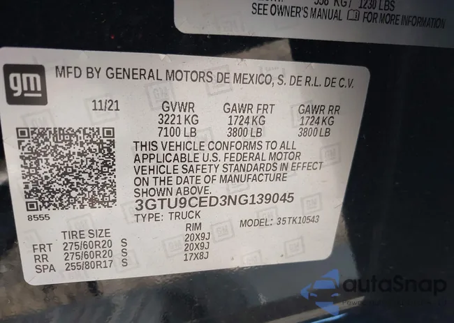 3GTU9CED3NG139045: 43597683