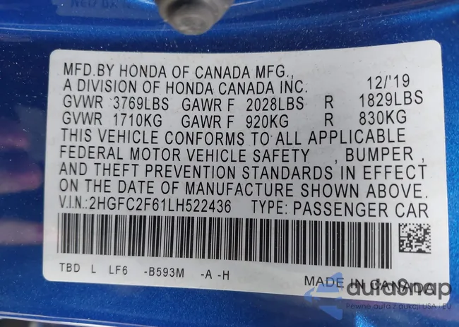 2HGFC2F61LH522436: 43597830