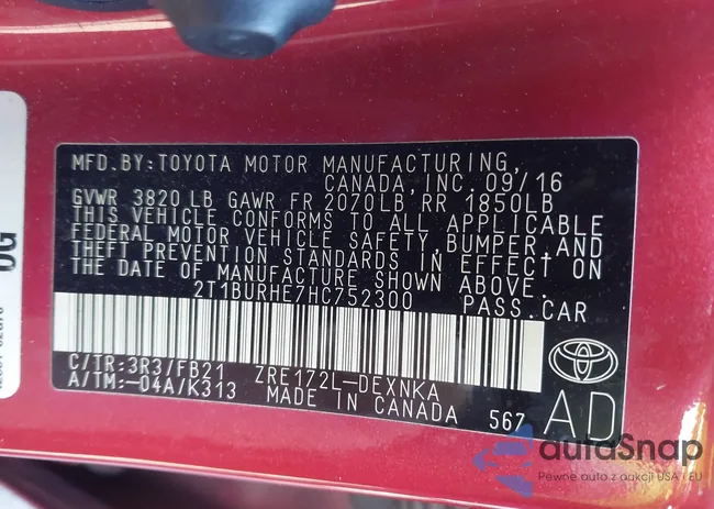 2T1BURHE7HC752300: 43596997