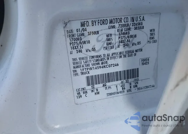 1FTPW14594KC07246: 43597098