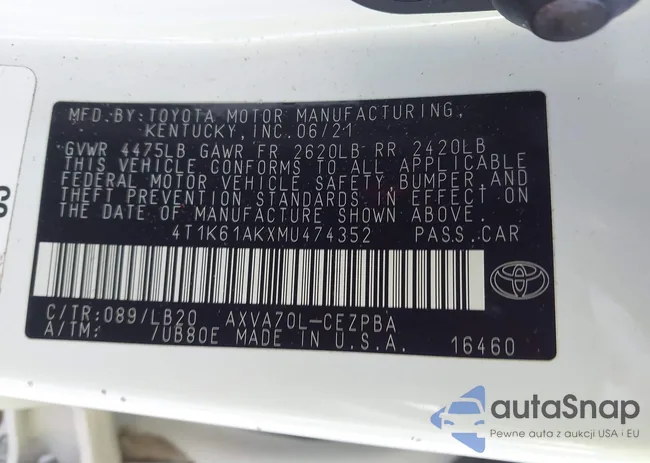 4T1K61AKXMU474352: 43597114