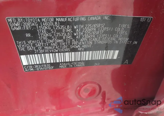 2T3BFREV4DW106985: 43597255