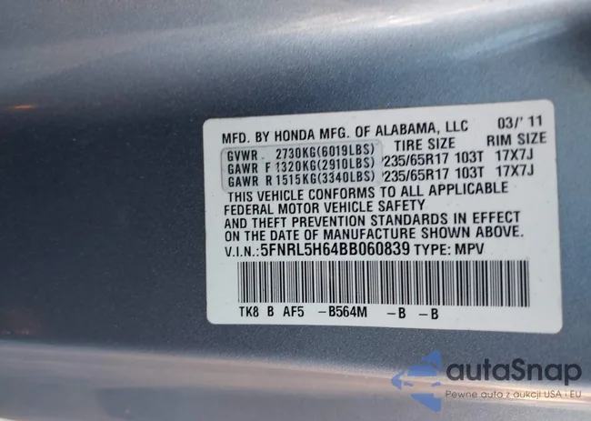 5FNRL5H64BB060839: 43598398