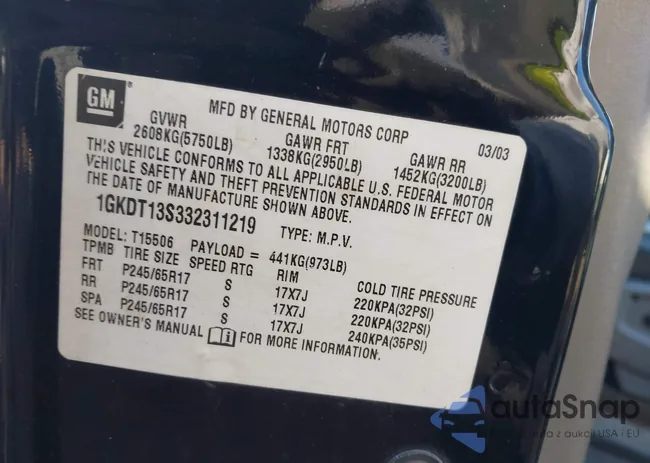 1GKDT13S332311219: 43598533