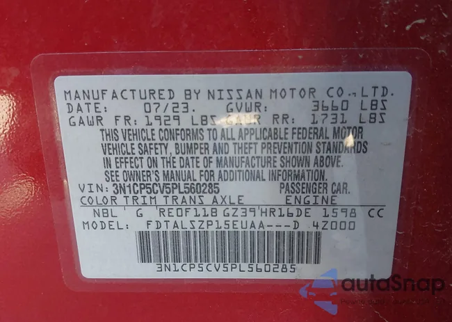 3N1CP5CV5PL560285: 43598545