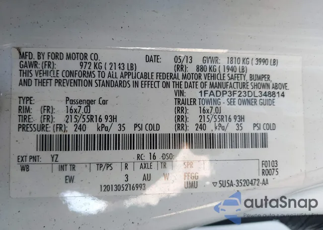 1FADP3F23DL348814: 43598564