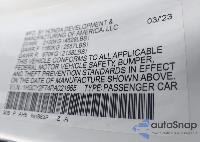 1HGCY2F74PA021865: 43598612