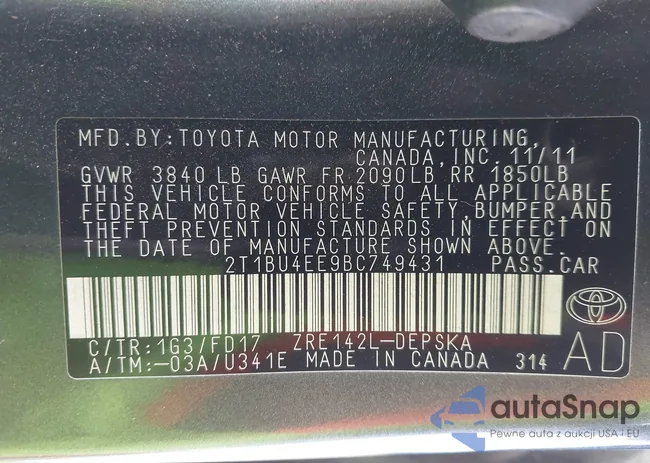 2T1BU4EE9BC749431: 43598651