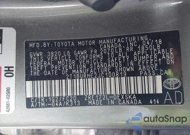 2T1BURHE2JC100819: 43598817