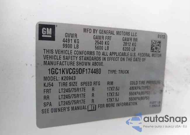 1GC1KVCG9DF174480: 43598838