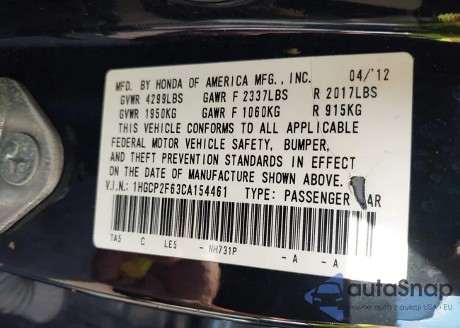 1HGCP2F63CA154461: 43597918