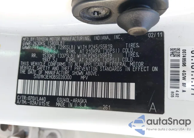 5TDYK3EH0BS039300: 43599501