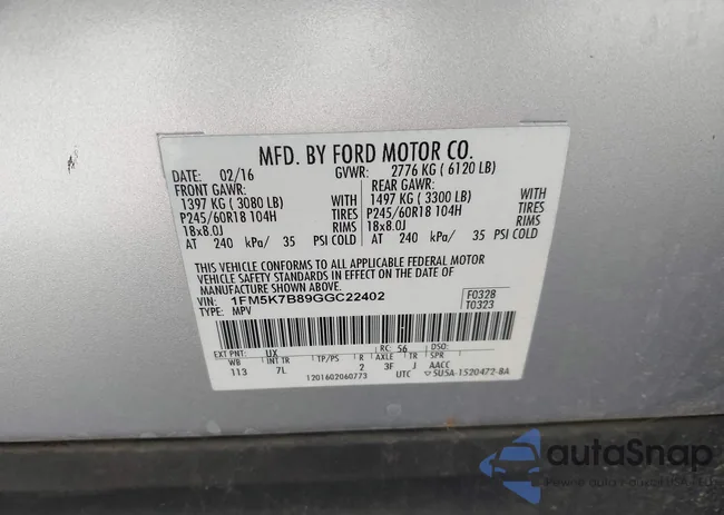 1FM5K7B89GGC22402: 43599505