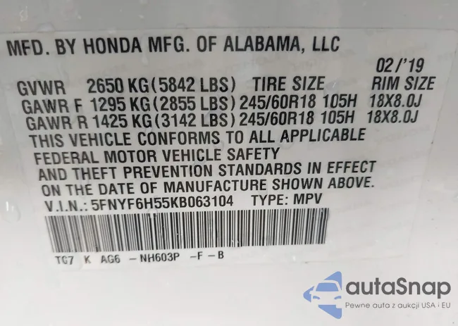 5FNYF6H55KB063104: 43598938