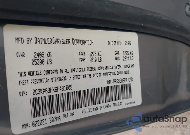 2C3KA63HX6H431609: 43600550