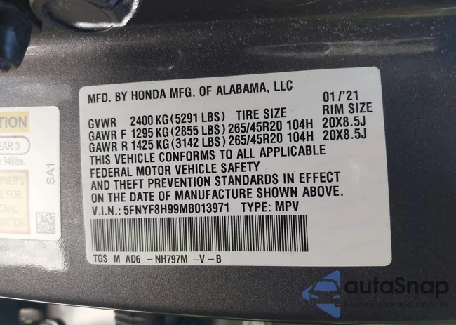 5FNYF8H99MB013971: 43600565