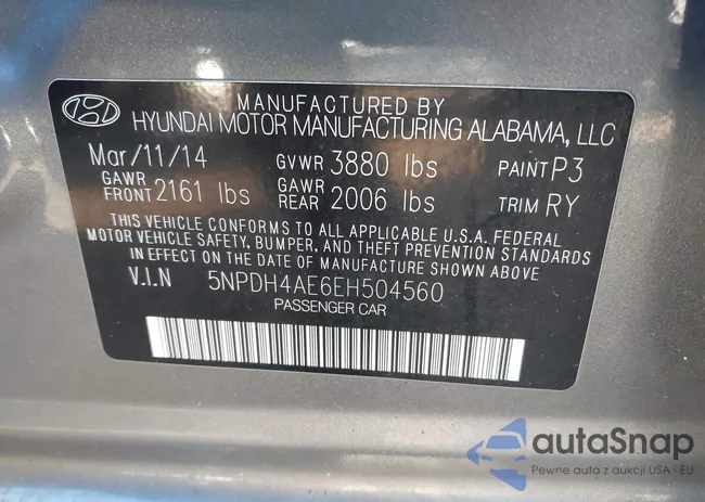 5NPDH4AE6EH504560: 43600579