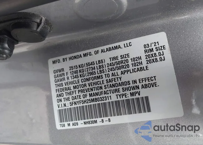 5FNYF5H25MB032311: 43600600