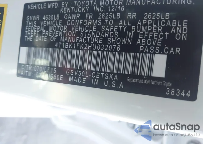 4T1BK1FK2HU032076: 43600617