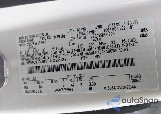 1FMCU9J95LUC22187: 43600679