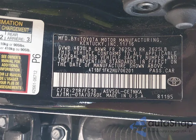 4T1BF1FK2HU706201: 43600889