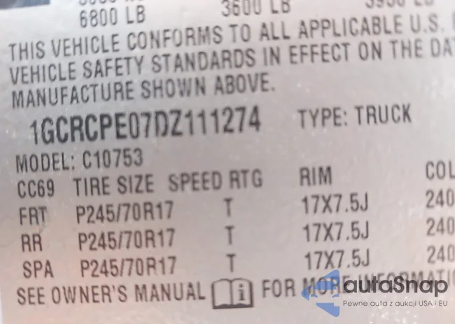 1GCRCPE07DZ111274: 43600191