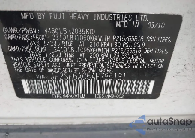 JF2SH6AC5AH785181: 43600253