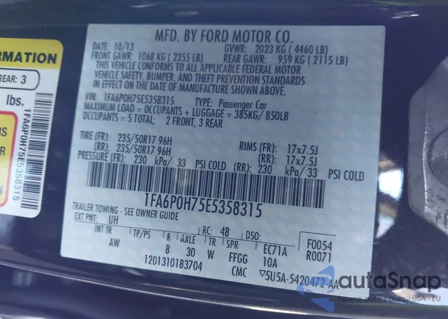 1FA6P0H75E5358315: 43601400