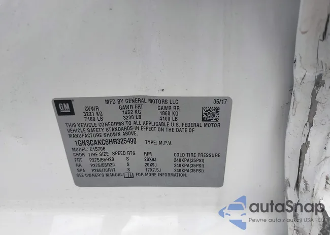 1GNSCAKC6HR325490: 43601523