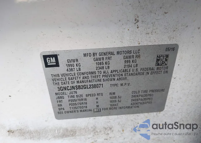 3GNCJNSB2GL238071: 43601061