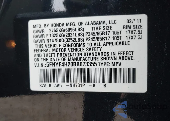 5FNYF4H20BB073355: 43601106