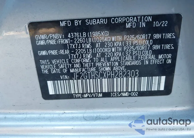 JF2GTHSCXPH282303: 43601123