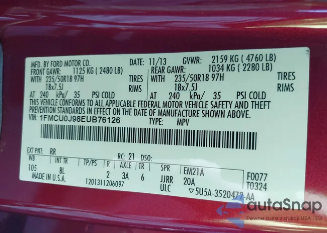 1FMCU0J98EUB76126: 43602306