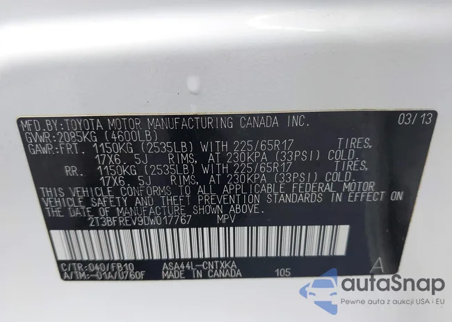 2T3BFREV9DW017767: 43602450